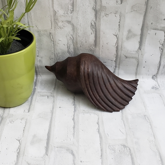 Carved Indian Ironwood Conch Shell Handmade Sculpture - Picture 2 of 11